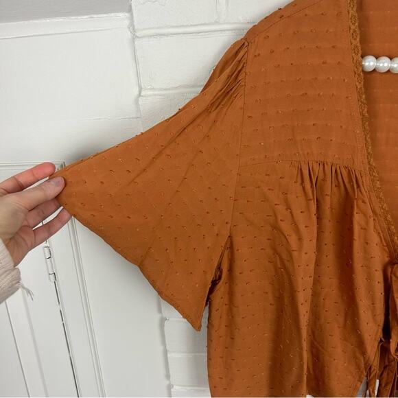 Shein Curve Plus Size Burnt Orange Tie Front Swiss Dot Blouse Top Size 2X - Picture 7 of 11